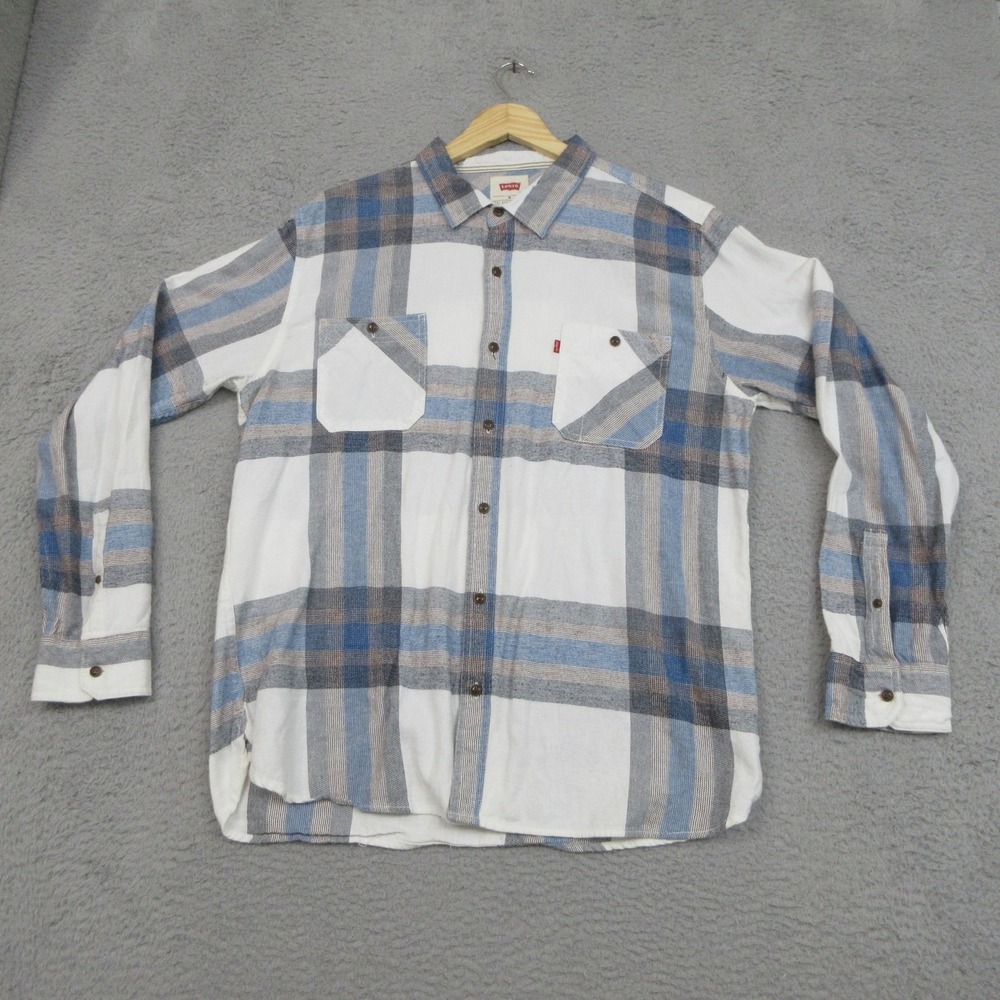 Levis Outdoor Shirt Mens XL White Plaid Button Up Gorpcore Outdoor Workwear